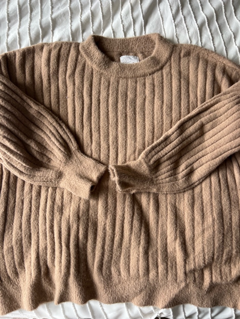aerie Ribbed Crewneck Sweater in Camel Brown